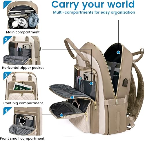 Miniatura 3 de LOVEVOOK - Mochila para laptop para mujeres, resistente al agua, mochila de trabajo y viaje con monedero, elegante, para la universidad, negocios,