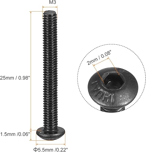 Miniatura 2 de uxcell Tornillos de cabeza de botón hexagonal M3x25mm Tornillos de acero de aleación 100pcs