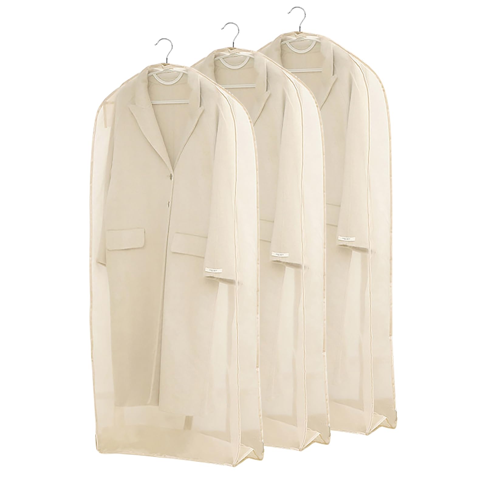 3 Pezzi Custodie per Abiti Di Grande Capacità, Traspiranti, In Organza Traslucida, Copriabiti Da Armadio, Copri Abiti Lunghi, Antipolvere, Per Pellicce, Piumini E C(Size:Wide-130cm/51.2in,Color:Beige)