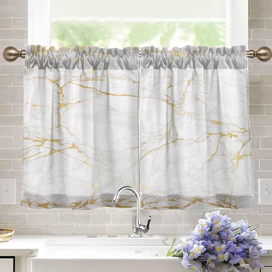 カフェカーテン　　激レア Amazon｜MiaoLD カフェカーテン 小窓用 UVカット 遮光 断熱 大理石