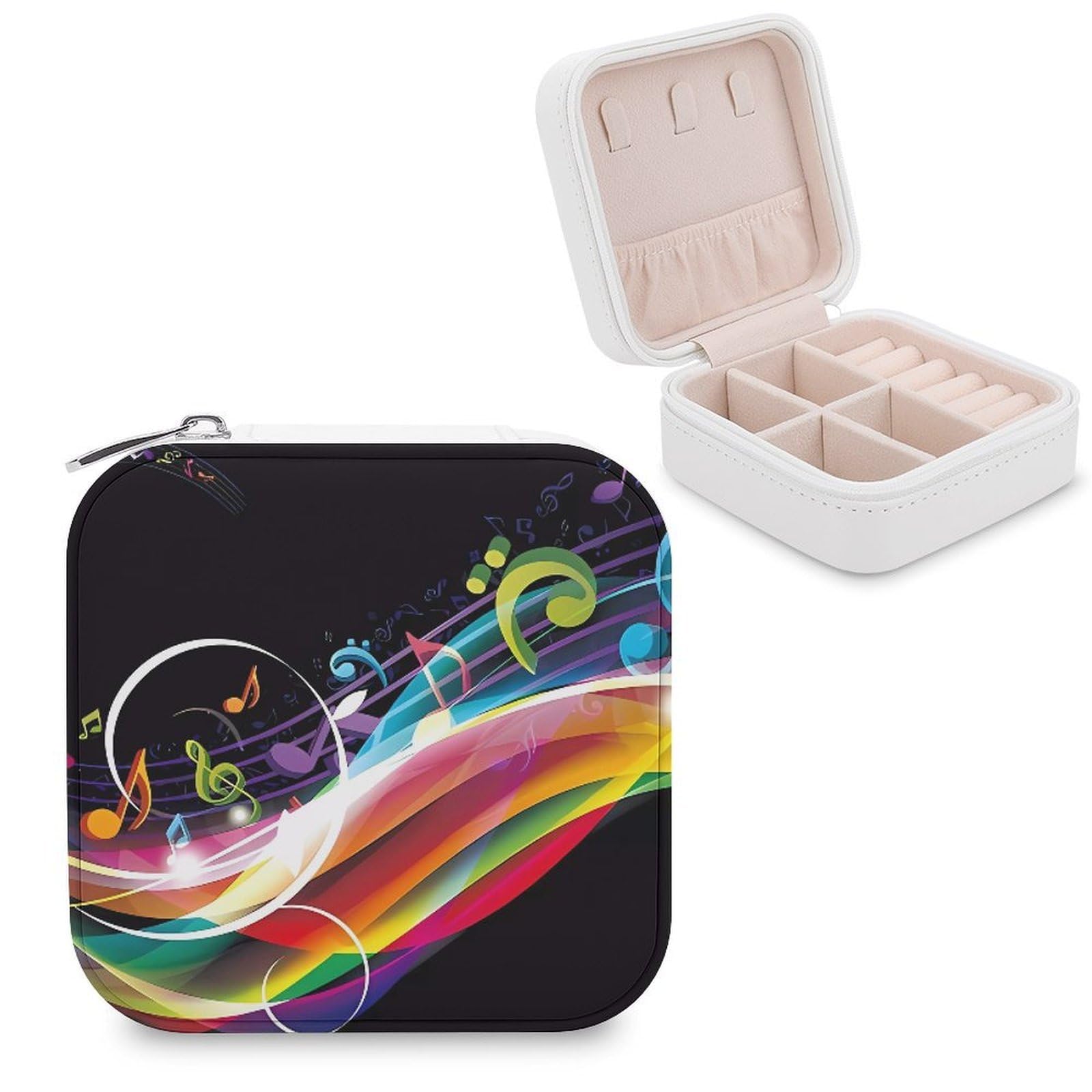 Boîte à bijoux musicale en cuir voyage : rangement portable coloré avec séparateurs amovibles