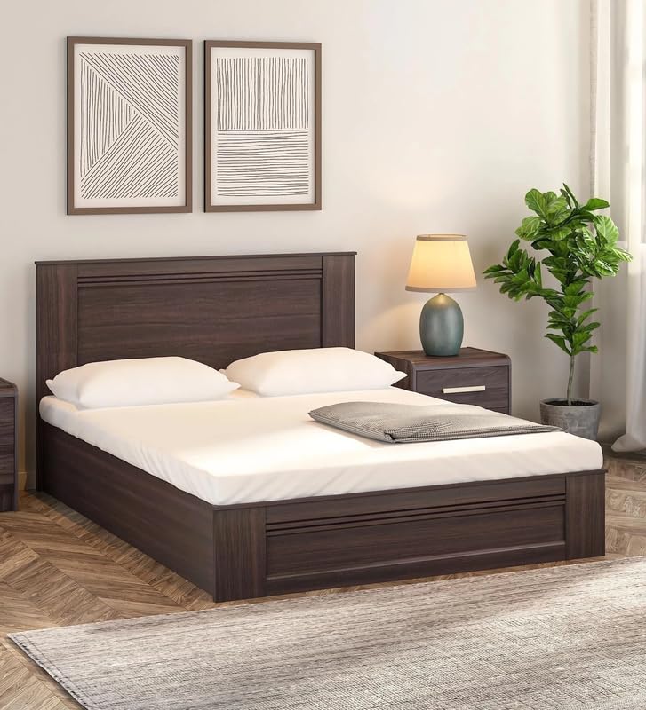 Image of Mintwud Pepperfry Engineered Wood King Size Bed with Hydraulic Storage | Wooden Double Bed Cot Palang Furniture with Headboard for Home Bedroom Living Room and Hotel (Walnut Finish)