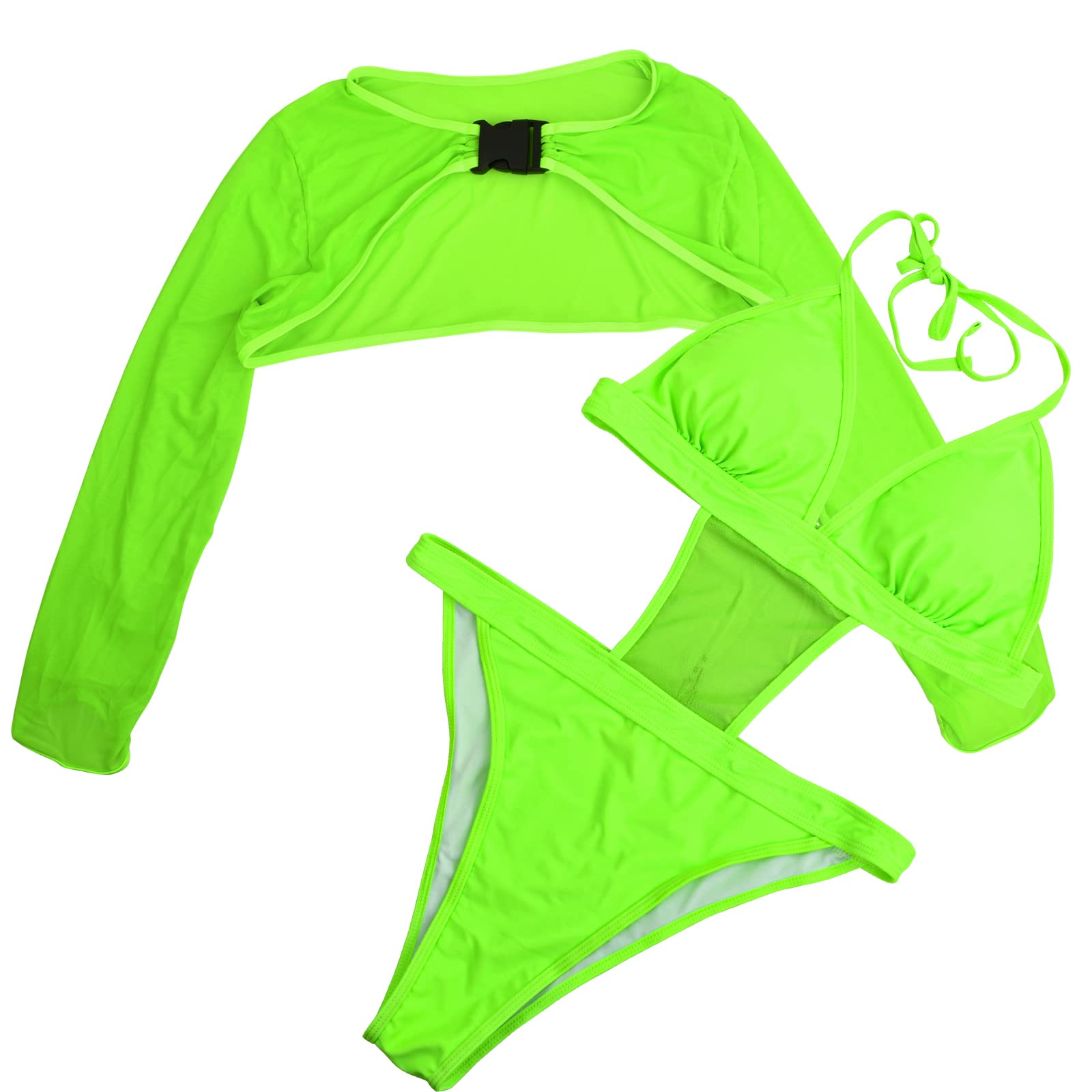 2 pezzi da Donna Rave Abiti Neon Body Crop Top, Bikini da Donna Rave Outfits, Lunga Costumi da Bagno Mesh Shrug con Fibbia per Festival Club Party