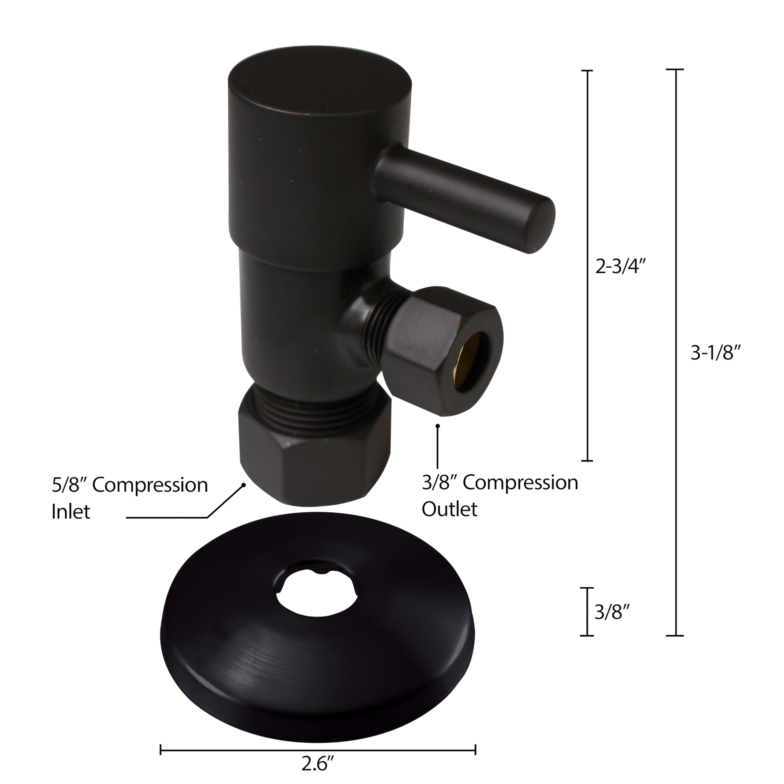 Westbrass D105QR-62 - Tope redondo de ángulo de 1/4 de giro 1/2 cobre x 3/8 comp, negro mate