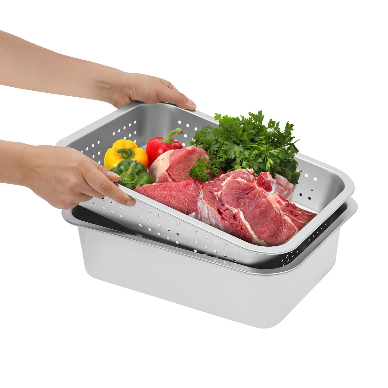 Juego de 2 tamices de cocina de acero inoxidable y cuenco, juego de cuencos para mezclar, colador microperforado, cesta versátil resistente al calor, temperatura 100 ℃, apto para lavavajillas