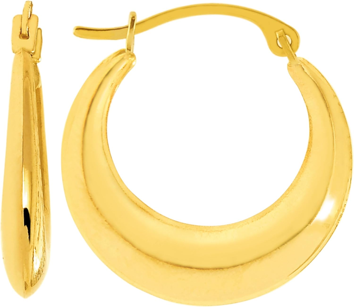 14K Real Yellow Gold Half Moon Hoop Earrings, Diameter 15mm