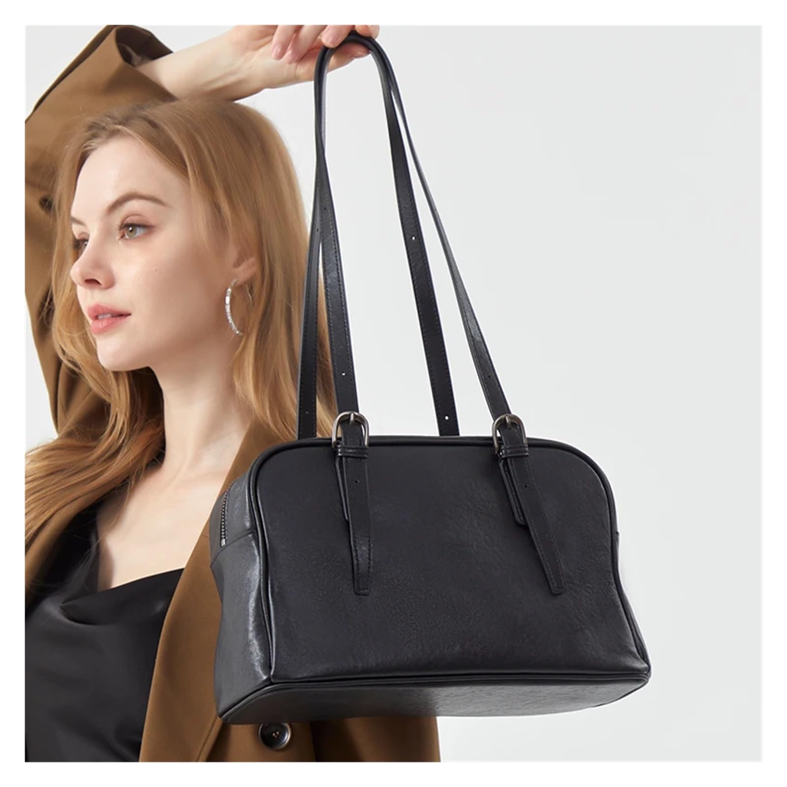 Bolso bandolera Bolso de cuero for mujer, bolso for axilas, nicho femenino, gran capacidad, hombro tipo bandolera genuino