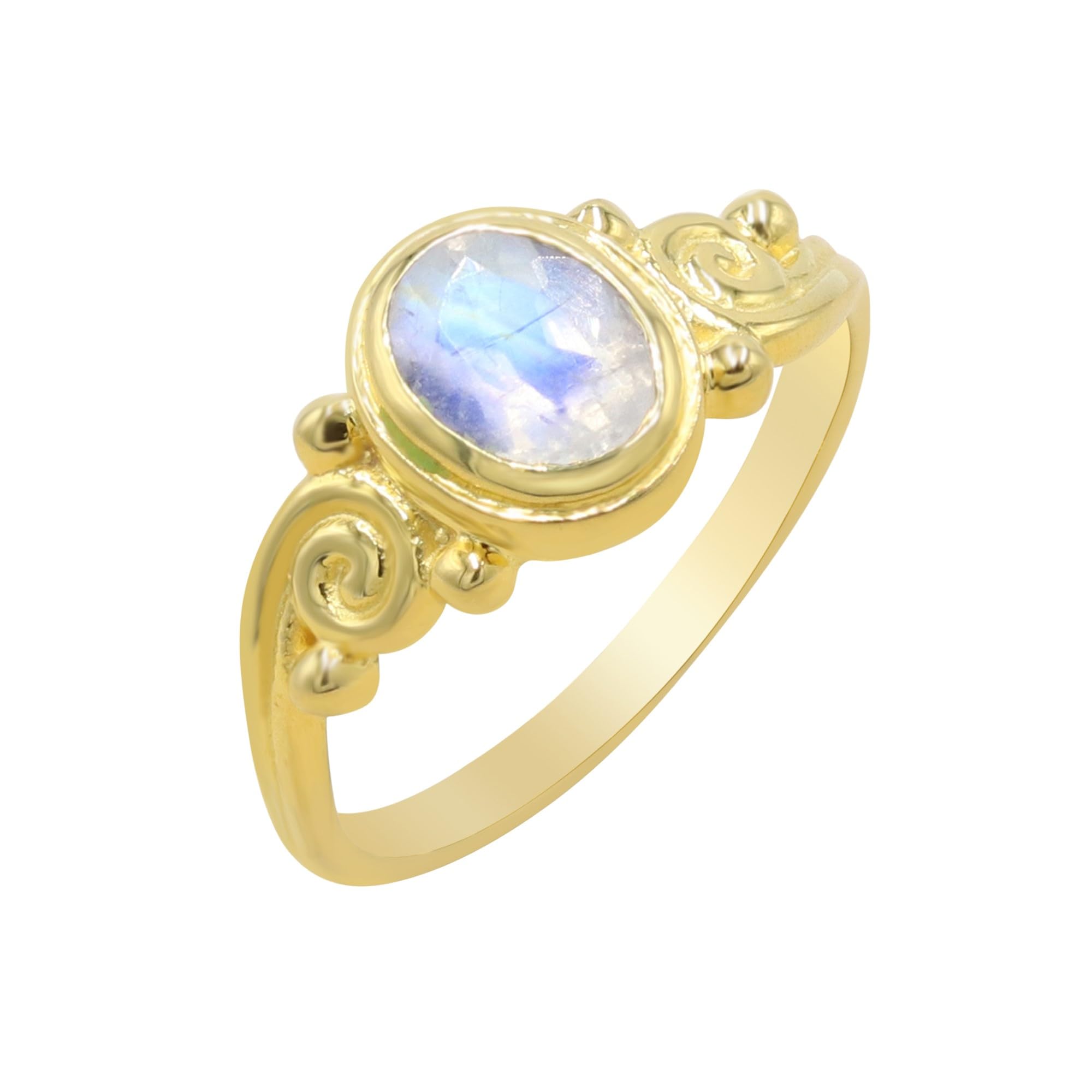Bague pierre de lune durable qui ne noircit pas en argent et or 18k - 8