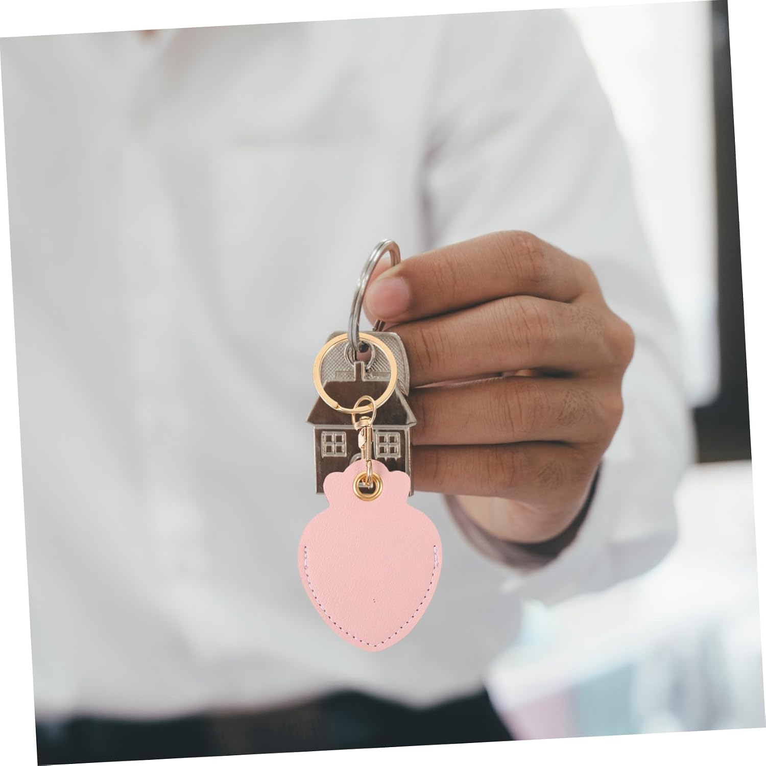 2pcs Rfid Tag Protective Cover with Keychain Pendant, Pink PU
