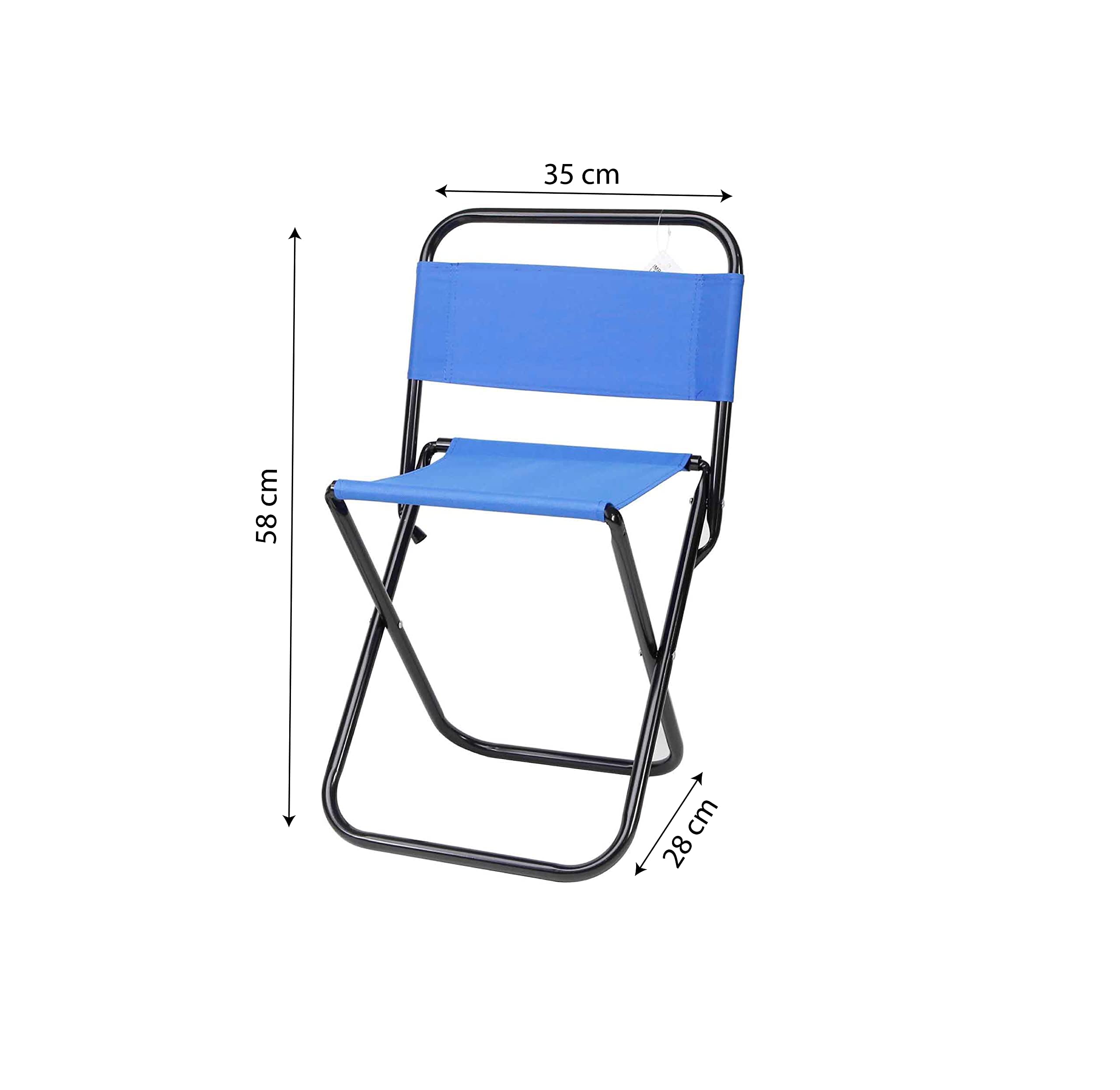 The Secret Home - Taburete Portátil Plegable Ultraligero con Respaldo de Acero y Poliéster para Exteriores, Pesca, Camping, Playa - Alto 58 cm x Largo 35 cm - Azul