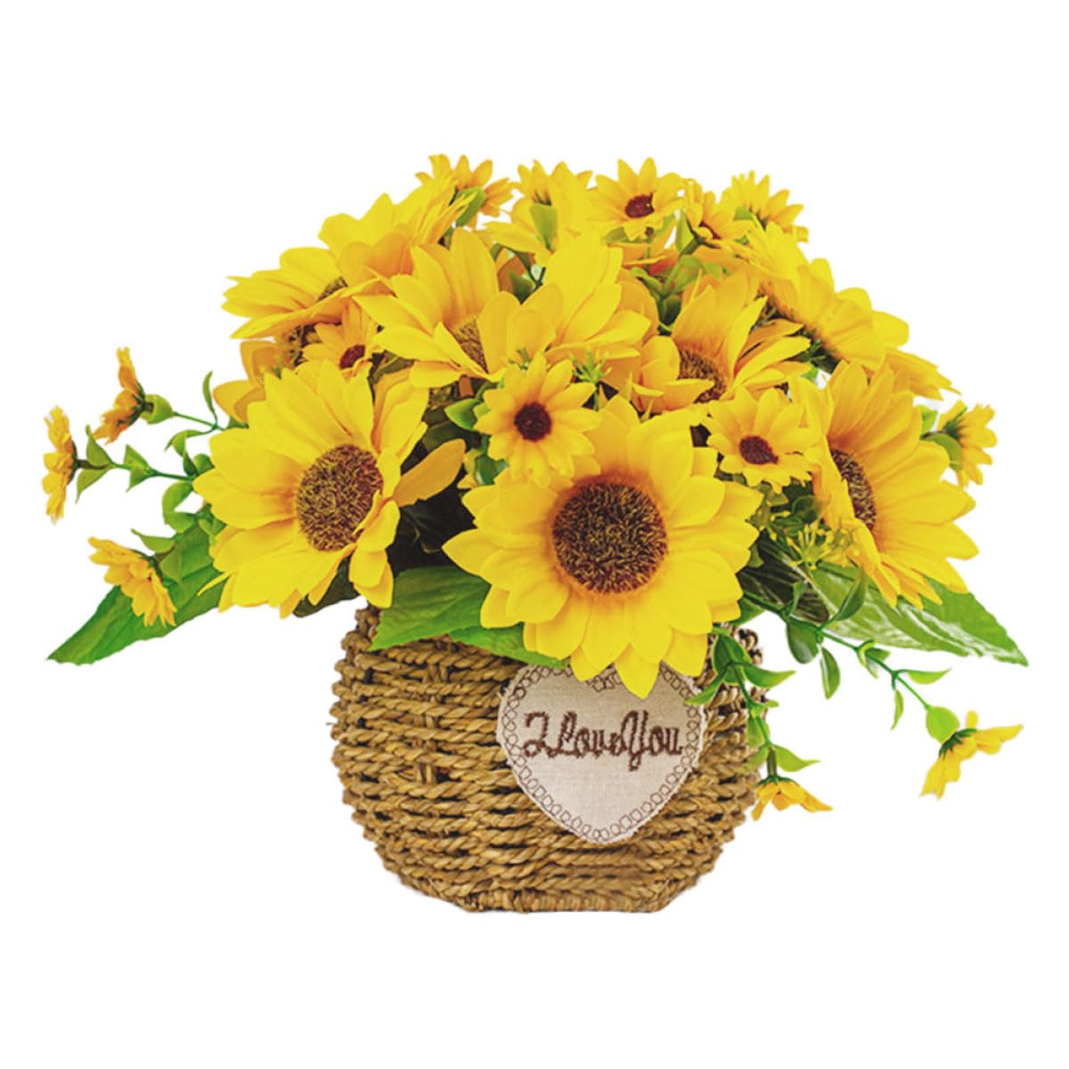Girasol artificial sin riego maceta decorativa de PP e hierro para mesa