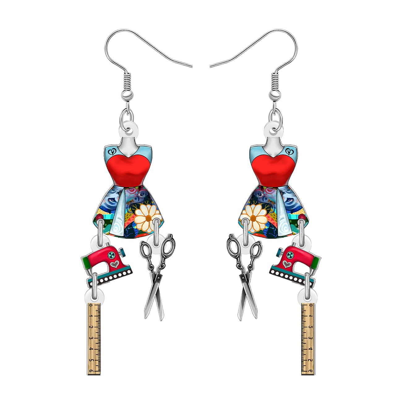 Boucles d'oreilles Pendantes en Acrylique Vintage 70's 80's Machine à Coudre pour Femmes Filles Maman Rétro Couturière Bijoux pour Couture Thème Tailleur Quilts Amoureux Cadeaux