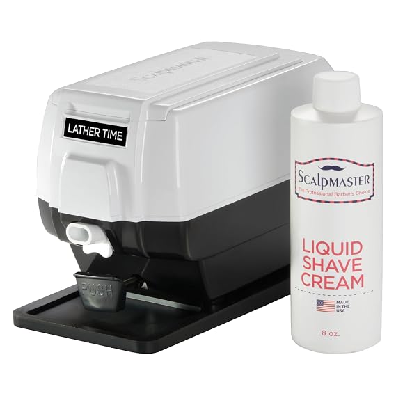 Scalpmaster Professional Hot Lather Machine with Extra Large Soap Cup, Push Button Dispensing, Quick Heating DC Motor, Non-Slip Safety Pad & 8 oz Shave Cream
