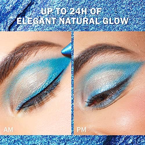 Oulac Shimmer Blue Eyeshadow Stick - Long Lasting Waterproof Eye Shadow Highlighter Stick, Glitter Eyeshadow Pencil for Eye Makeup, Vegan & Cruelty-Free 3.8g, (08) Aqua