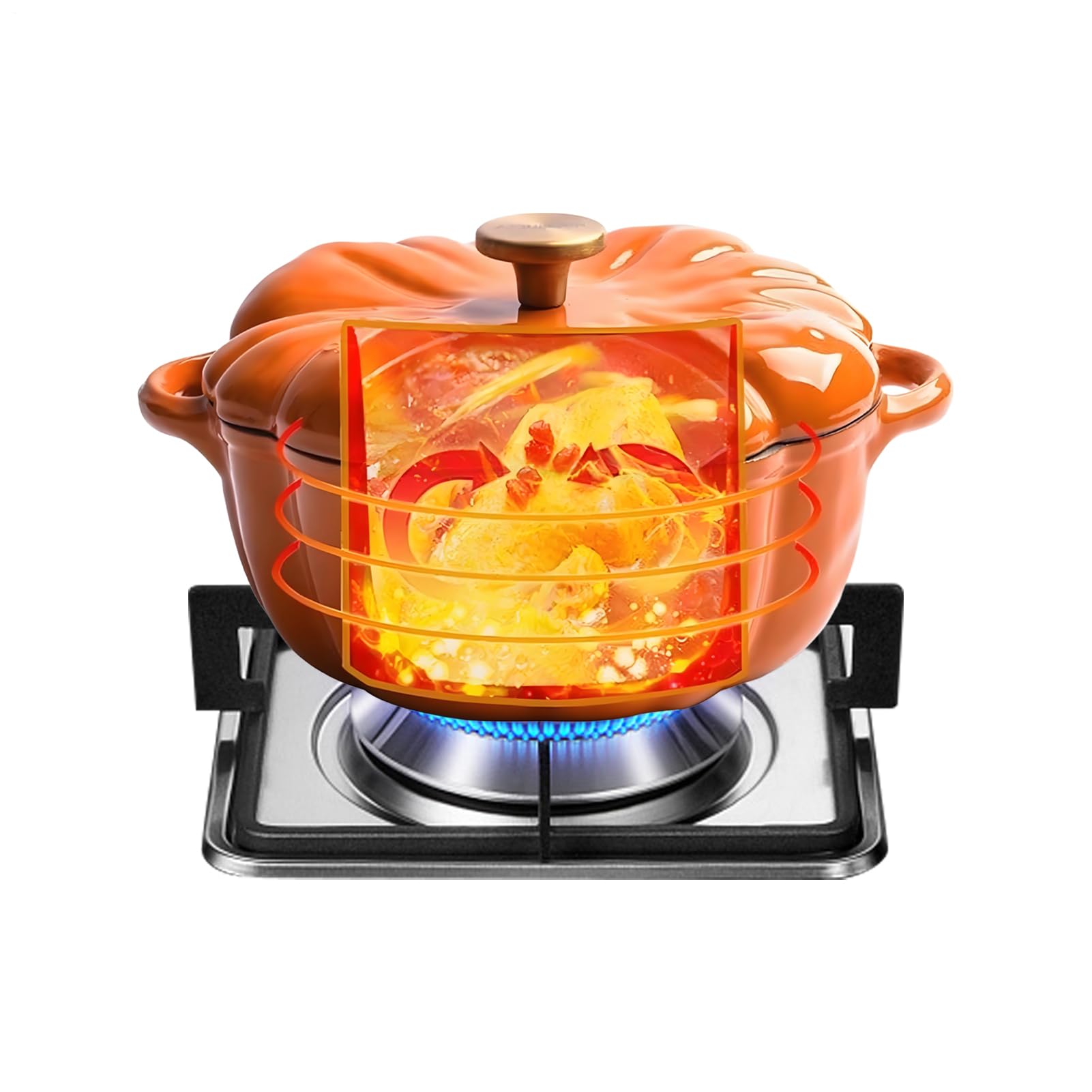 Olla Para Calentar Diseño Calabaza - Olla Grande Antiadherente Multiusos Para Cocinar | Utensilio De Cocina Versátil, Saltear Guisar, Hornear, Hervir, Enlatar, Cocción Lenta Y Hacer Pan