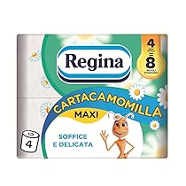 Regina Cartacamomilla – 4 Rotoli di Carta Igienica, 300 Soffici Fogli a 3 Veli, Delicata e Consistente, Profumo di Camomilla, Confezione in Carta Riciclabile, 100% Certificata FSC