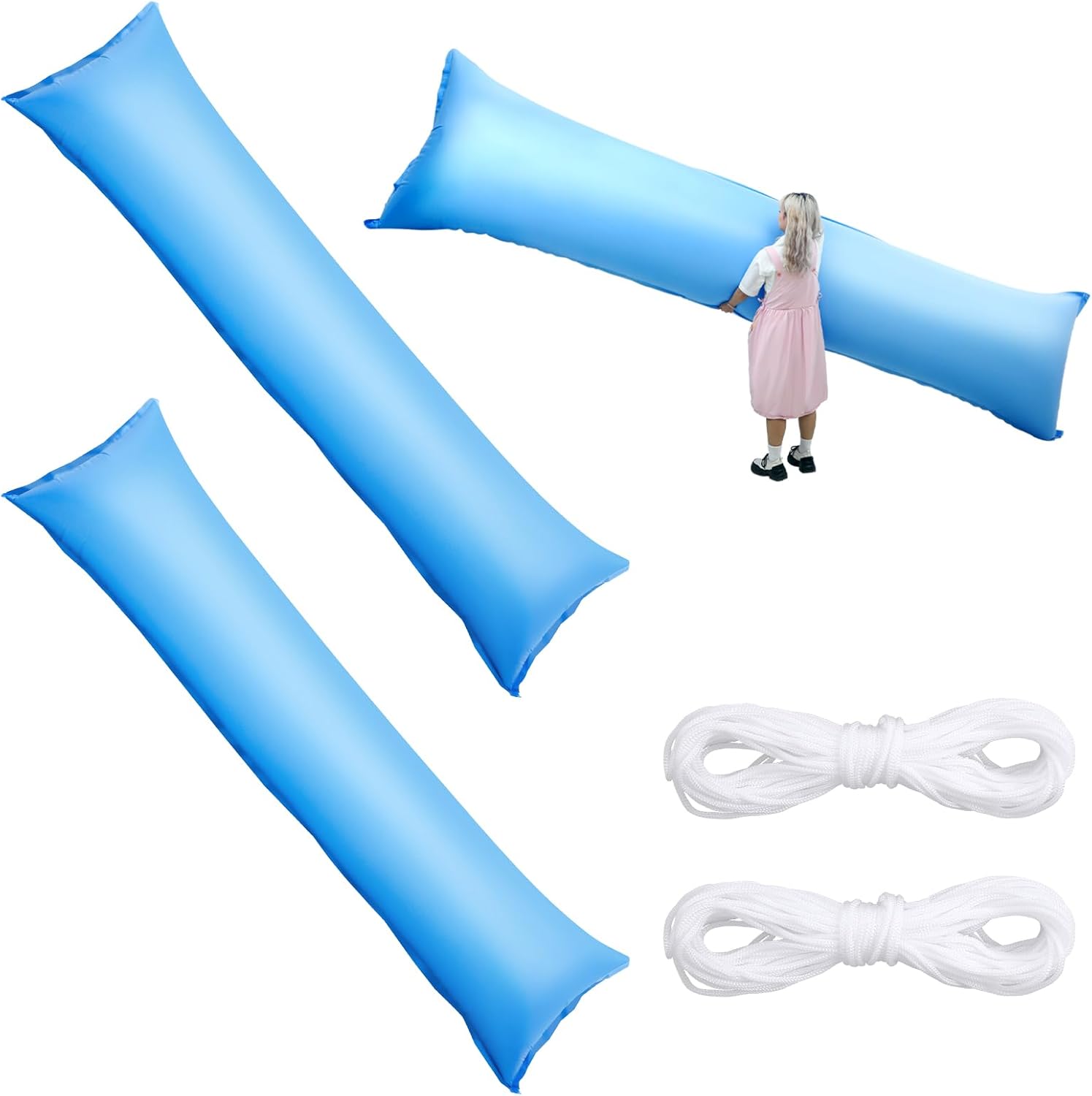 2 Pcs Pool Pillow for Above Ground Pool 4 x 15 ft PVC Swimming Cover Winter Air Pillows Heavy Duty Winter Closing Kit for Above Ground Included 2 Pcs 49 ft Rope, Blue
