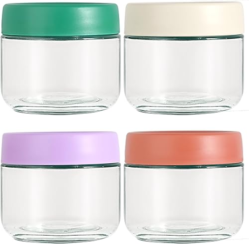 Hoa Kinh - Tarros de vidrio para almacenamiento de alimentos con tapas, paquete de 4 tarros de vidrio pequeños a prueba de fugas de 10 onzas para