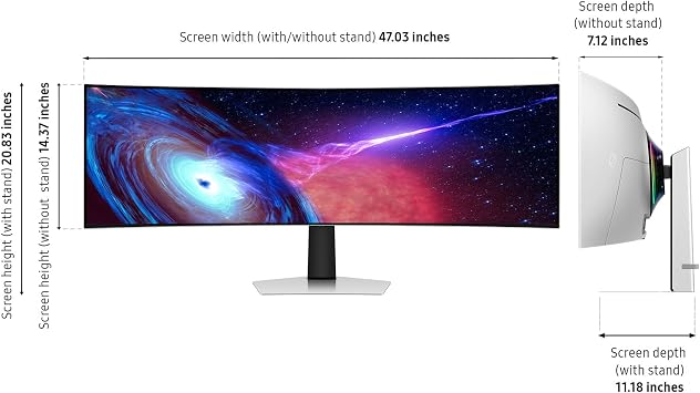 Samsung 49 Odyssey G93SC Series Curved Gaming Monitor, QD-OLED, 240Hz, 0.03ms, DQHD, G-Sync Compatible, FreeSync Premium Pro, Adjustable Stand