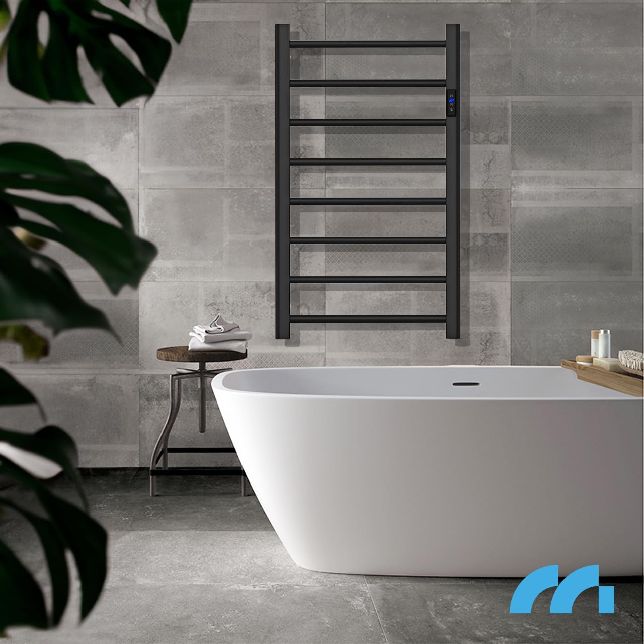 MalTec Radiatore da bagno BH200W con termostato, nero, 80/90 x 50 cm, con timer LCD, autoportante, da parete, senza liquido