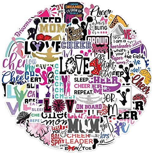 Cheer Mom Cheerleading Stickers Pack 50Pcs Cheerleads Cheer Junkie Stickers for Flask, Laptop, Water Bottle, Cute Aesthetic Vinyl Doodle Decals (Cheer)