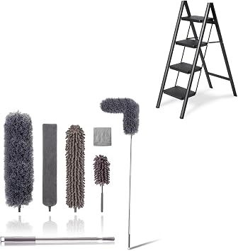 Folding 4 Step Ladder & Microfiber Duster Kit 6 Pcs