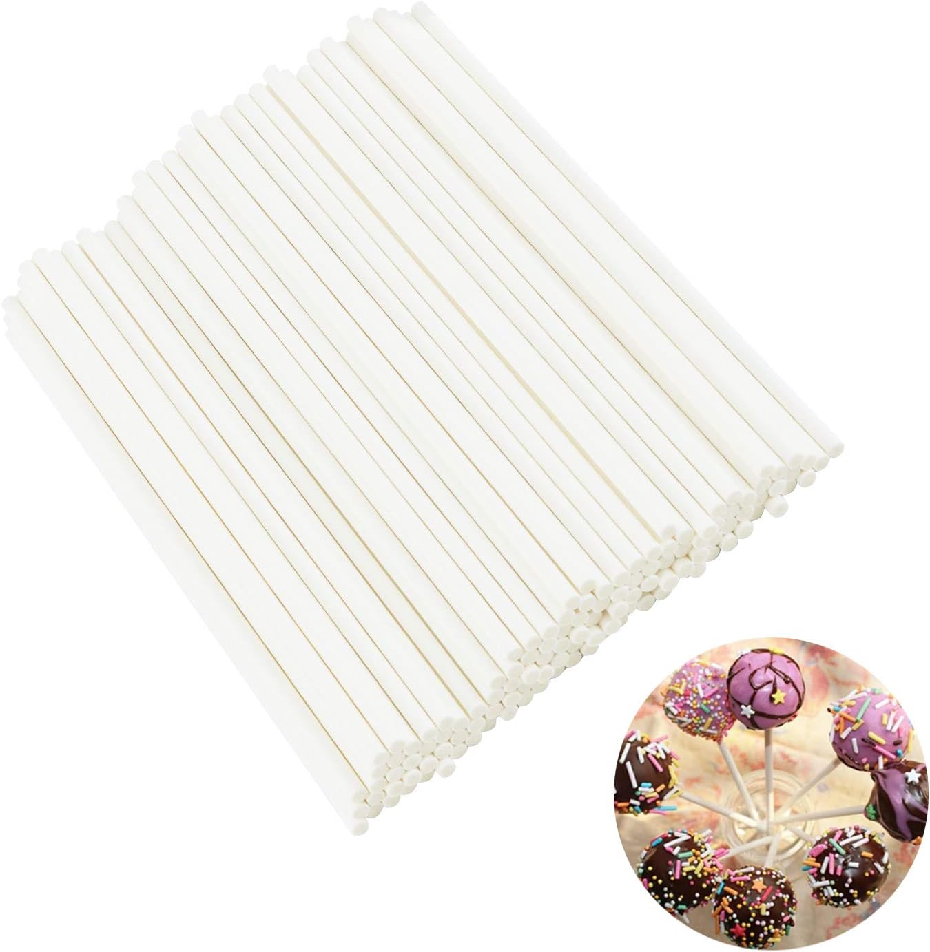 White Paper Lollipop Sticks,Cake Pop Sticks,Sucker Sticks for Cookies,Rainbow Candy,Chocolate,Cake Topper (4 INCH（400pcs）)