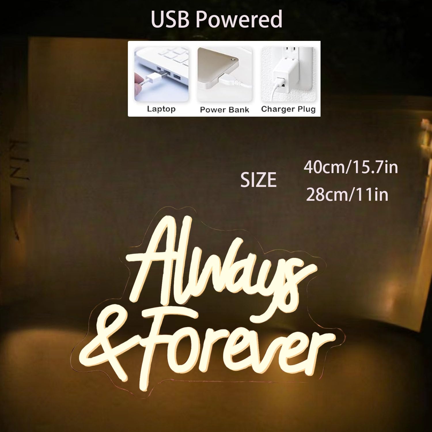 Always and Forever Neonschilder Hochzeits Neonschilder Wanddekoration Nachtlicht LED Neon Leuchtschild Party Hochzeit Bar Beauty Dekoration dimmbarer Schalter wiederverwendbare USB Stromversorgung