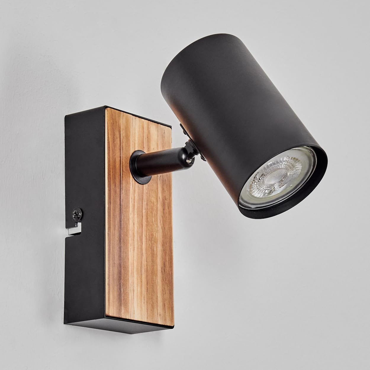 HOFSTEIN lampada da parete Gesteira, in metallo effetto legno/nero, dal design moderno con paralume regolabile (Ø 5,5 cm), GU10, soggiorno, camera letto, cucina, corridoio, scala