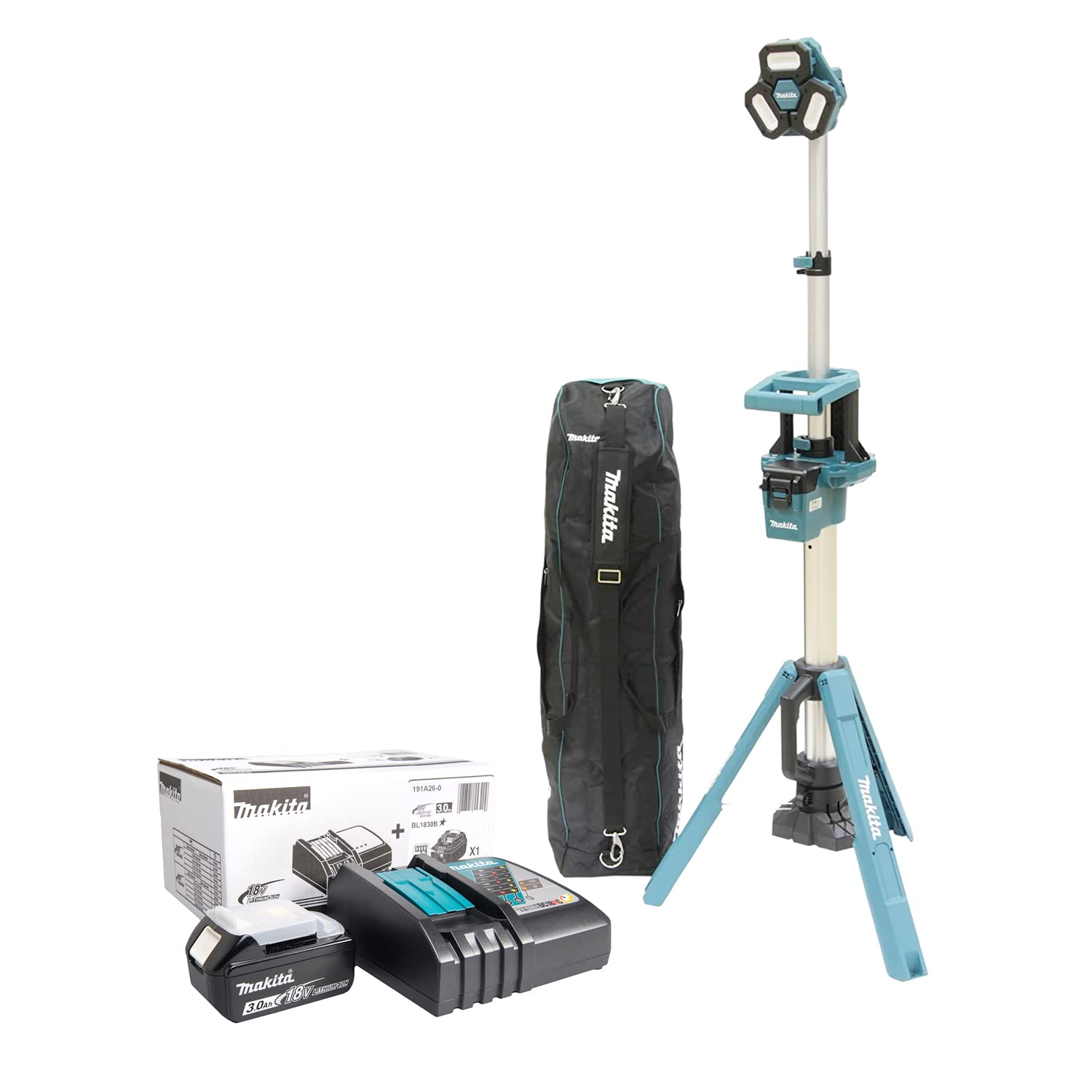 MakitaDML814-COMBO 18V LI-ION CORDLESS TELESCOPIC AREA WORK LIGHT, 2.2M, WITH BATTERY & CHARGER