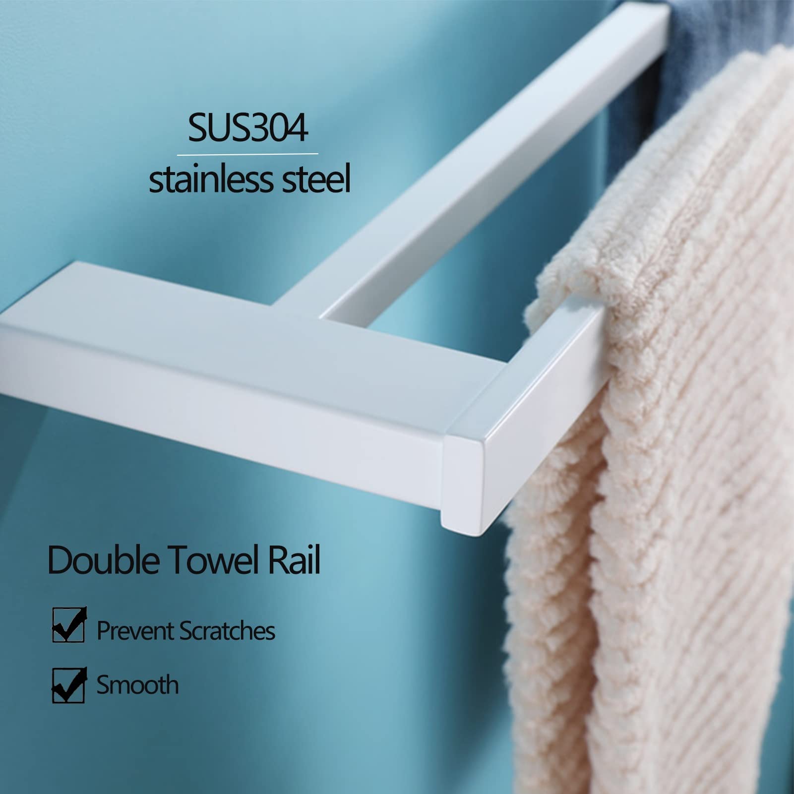 Toallero de Acero Inoxidable,50 cm/60 cm,toallero Cuadrado,Accesorio de baño o Cocina,Montaje con Tornillos,Acabado Pulido,Blanco (tamaño:60 cm)