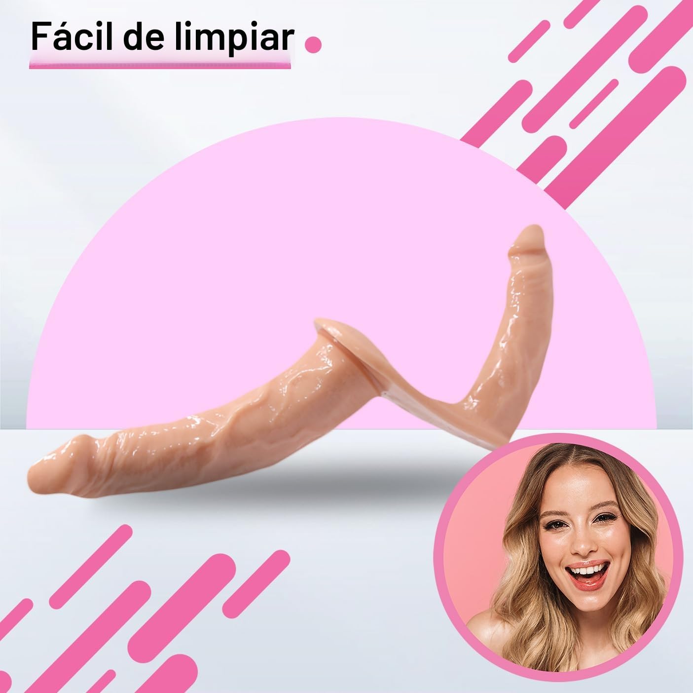 Doble dildo FOPS realista con arnés ajustable Strap-On - 13,5 cm & 10,2cm doble dildo para mujeres y parejas Material TPR flexible, diseño realista strap-on para lesbianas y parejas D42