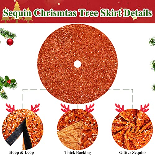 Modfuns 46 Inch Christmas Tree Skirt Sequins Burnt Orange Xmas Tree Skirt Soft Velvet Christmas Tree Skirts Christmas Tree Ornaments For Halloween Round Fabric Tree Cover Skirt Sequin Metal Tree Base #TOP2