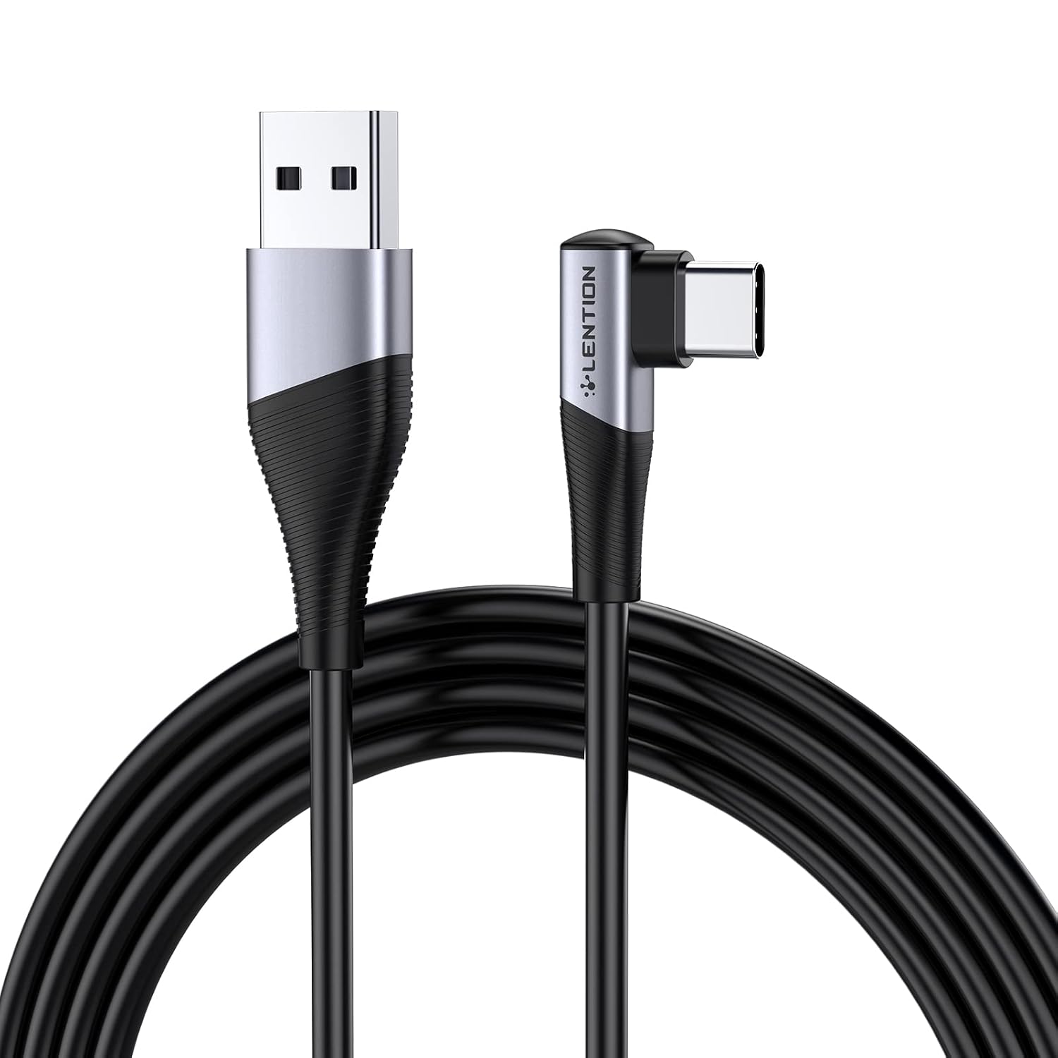LENTION USB C Cable 9V/3A Fast Charging 6.6ft, 90-Degree Type A to Type C 27W Charger Cord Compatible 2021-2018 New iPad Pro/Air, More (ACE-3A2M, Space Grey)