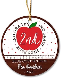 2nd Grade Blue Cost School Ornament, Personalized Math Teacher Christmas Ornament, Second Grade Teacher Ornament Christmas Tree Decor, Custom Teacher's Name & Year Ornament, Back to School Gifts