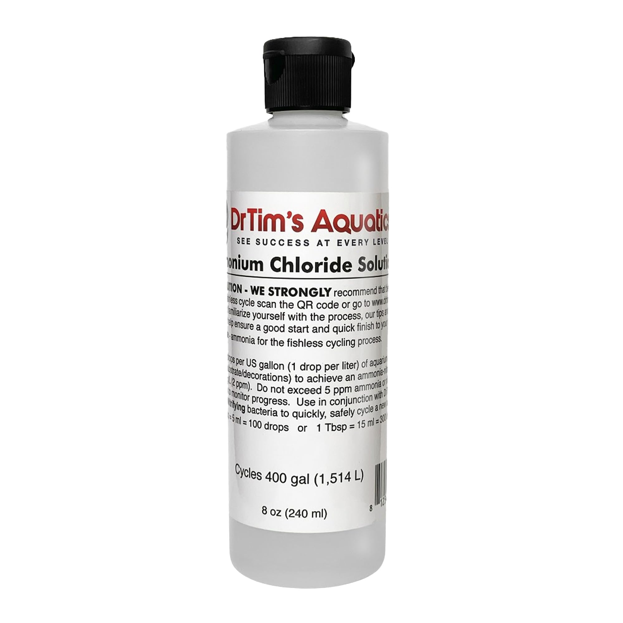 DrTim's Aquatics Ammonium Chloride Solution for Fishless Cycling - 8 oz, Treats 400 gal. - Fish Tank Cleaner for Saltwater, Freshwater & Reef Aquariums