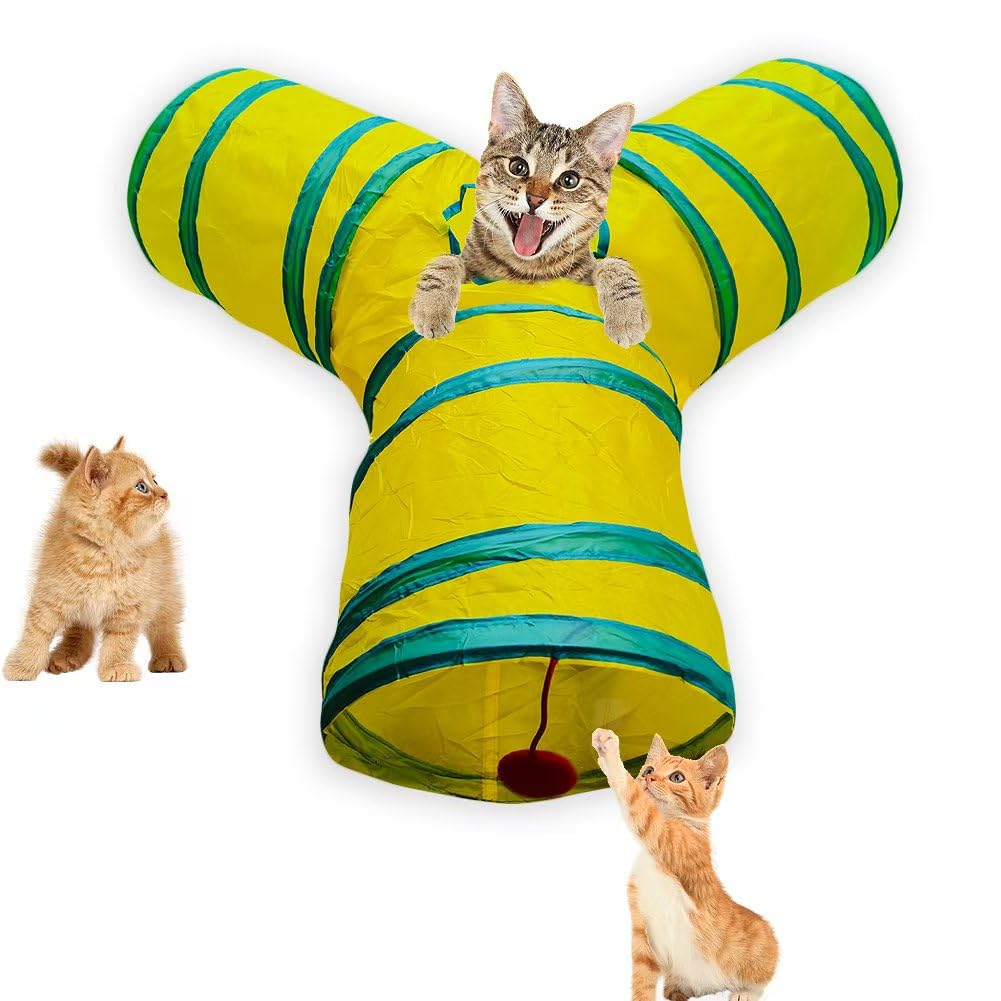 Deofun Cat Tunnel Tube Toys, 3 Ways Tunnels for Indoor Cats with Play Ball
