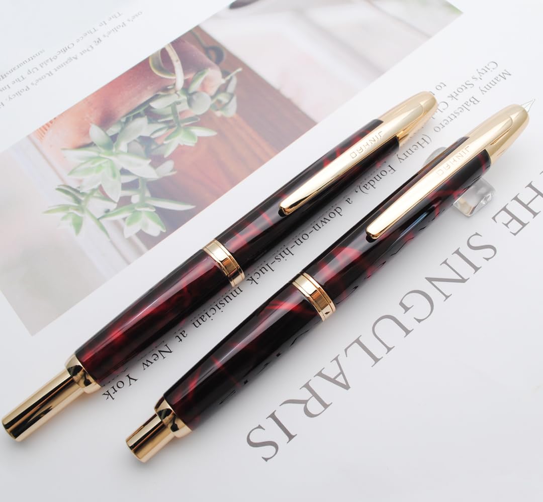 JINHAO Pióro wieczne z 10 tłoczeniami, chowane, metalowe pióro z konwerterem atramentu, stalówka F 0,5 mm, czerwone agat