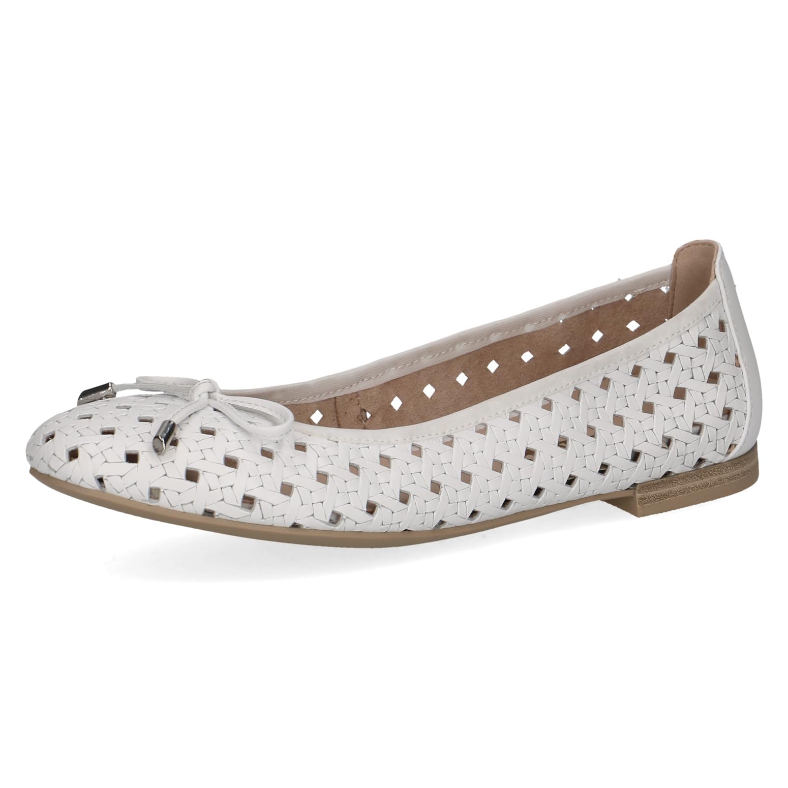 CAPRICE Women Ballet Flats Leather with Perforated Pattern, White (White Nappa), 6 UK