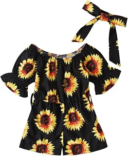 Fit & Flare Baby Girls Rompers and Jumpsuits Exotic Set Suit Kids Tie Jumpsuit Two Rompers Printed Floral Short Baby