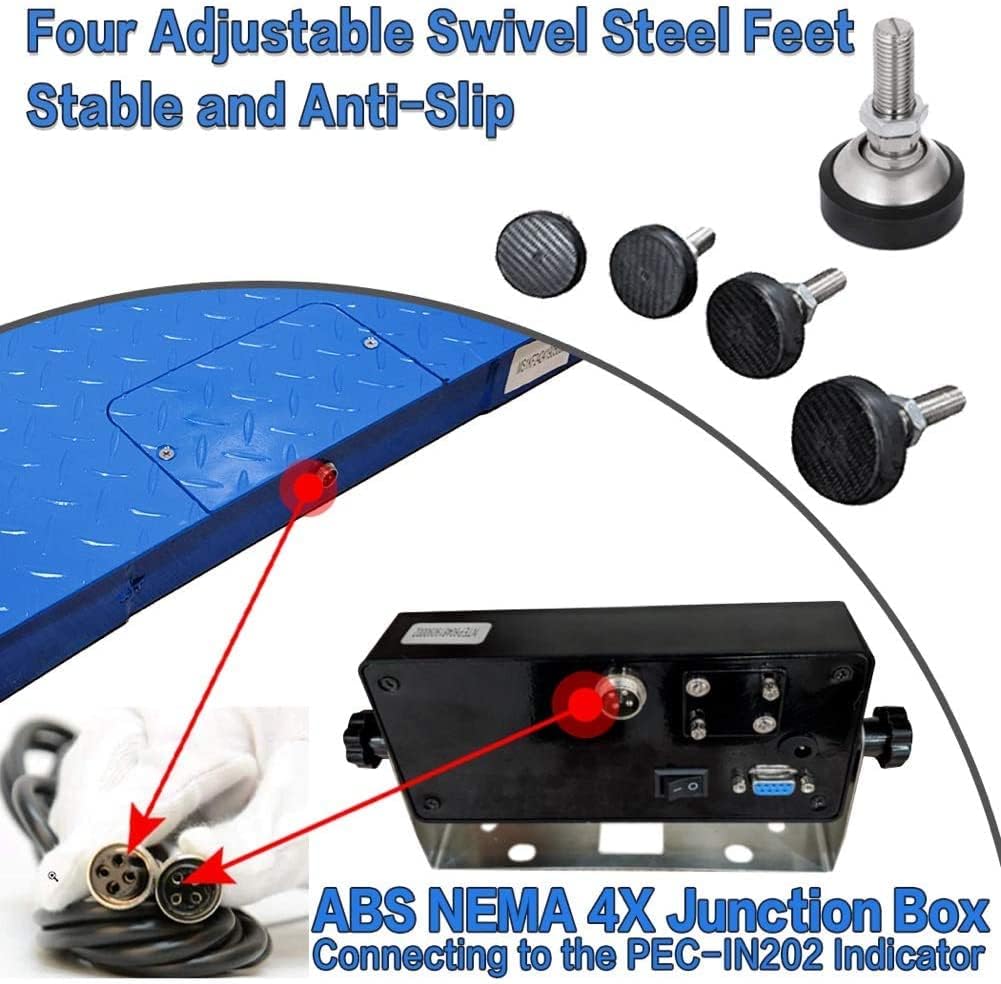 PEC TOOLS FS Series Professional Grade Steel Floor Scale - Heavy-Duty Pallet Scale and Shipping Scale for Industrial Use - Weighing Scale for Packages Up to 2500LB/1LB - 36 x 36