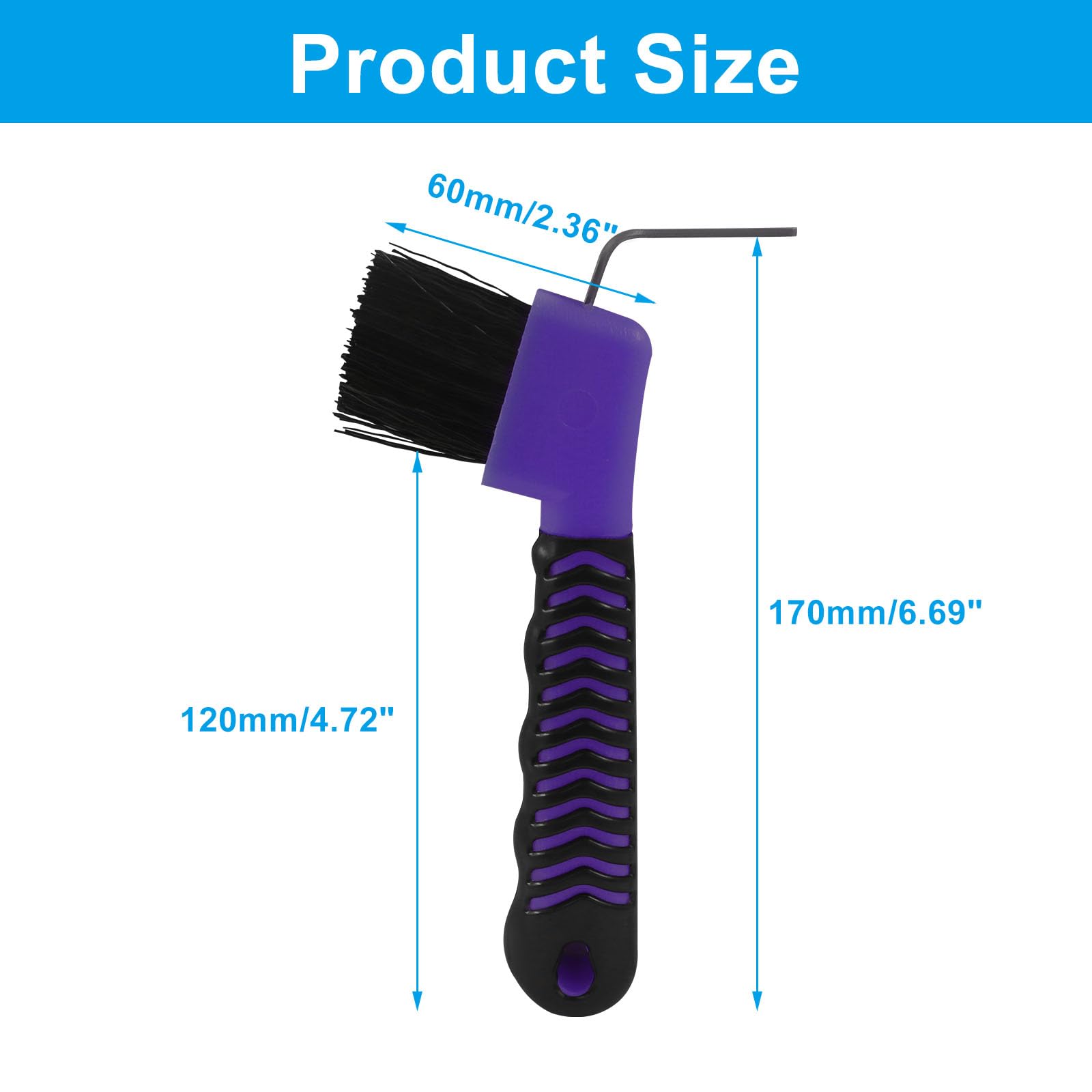 Litoexpe 1 Pcs Horse Hoof Pick Brushes with Soft Touch Rubber Handle, Fine Brush for Goat Donkey and Horse Equestrian Enthusiasts (Purple) - image 2