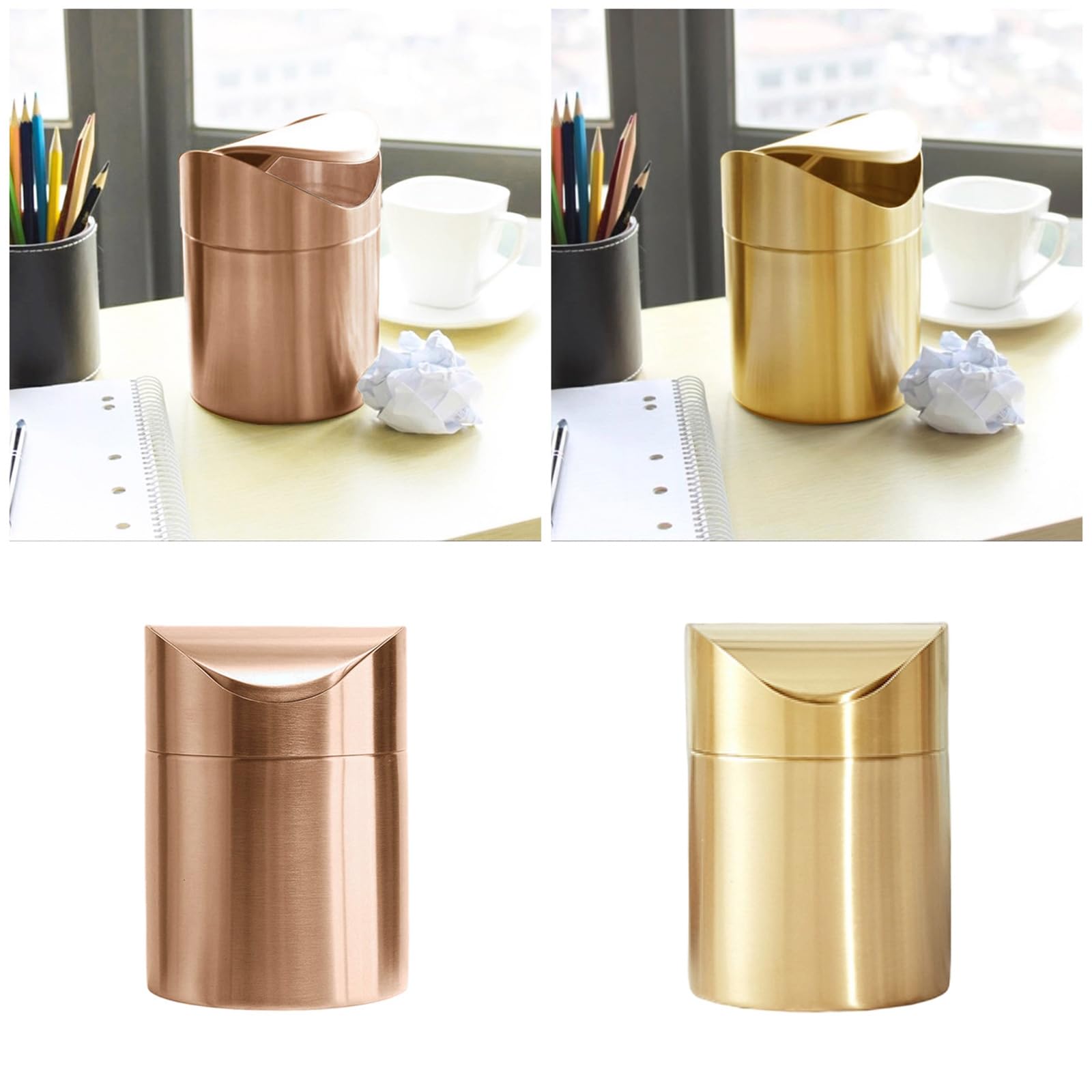 Pattumiera da tavolo in acciaio inox spazzolato, 1,50 l, con coperchio rimovibile, per cucina e scrivania, in acciaio inox