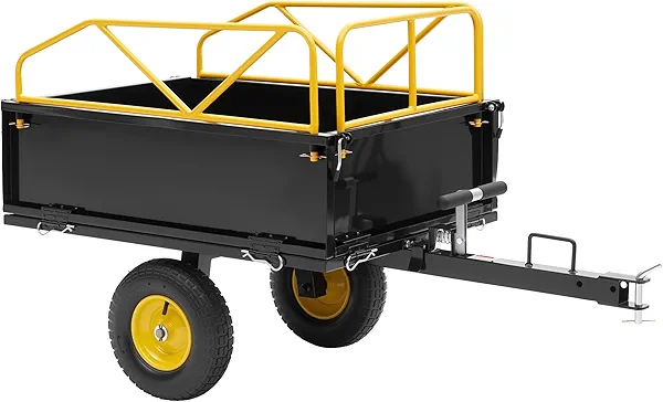 Jocisland Garden Utility Trailer, 500Lbs 12 Cu.Ft ATV UTV Trailer Tow Behind Dump Cart with Removable Sides, Rear Hitch & Convenient Handle, Outdoor Lawn Mower Cart for Tractor