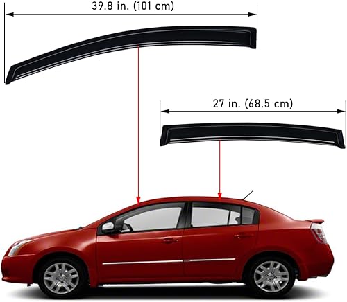 Miniatura 2 de Lightronic Visera de ventana de ventilación automática de montaje exterior extraduradera, se adapta a Nissan Sentra 2007-2012, protección UV,