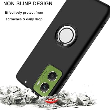 Case for Motorola Moto G06 4G (6.88 Inches) Black Case + Rotating Ring Holder + Tempered Glass Screen Protector