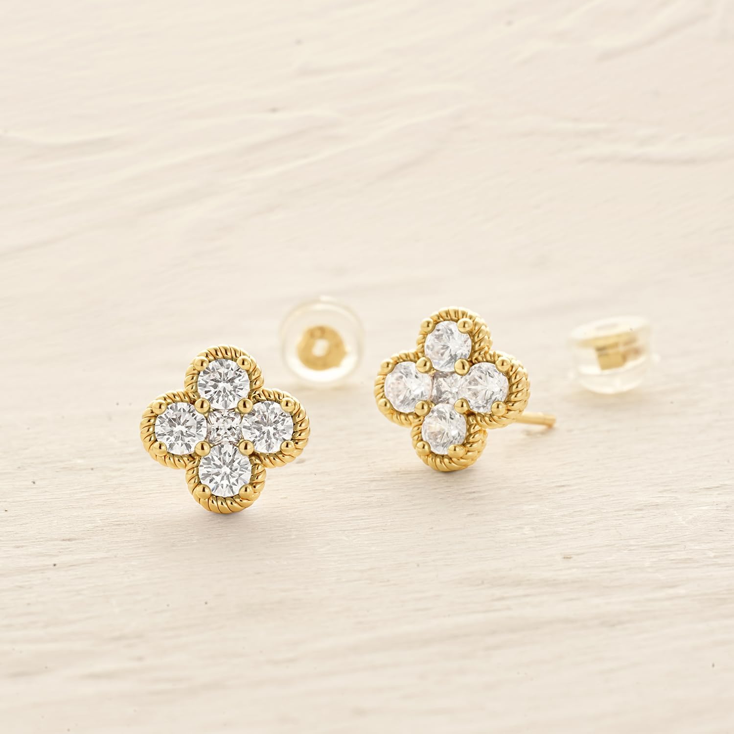MYEARS Stud Earrings for Women Gold Flower Four-leaf-clover 12 Month Birthstone 14K Small Simple Hypoallergenic Birthday Gift Jewelry - Image 5