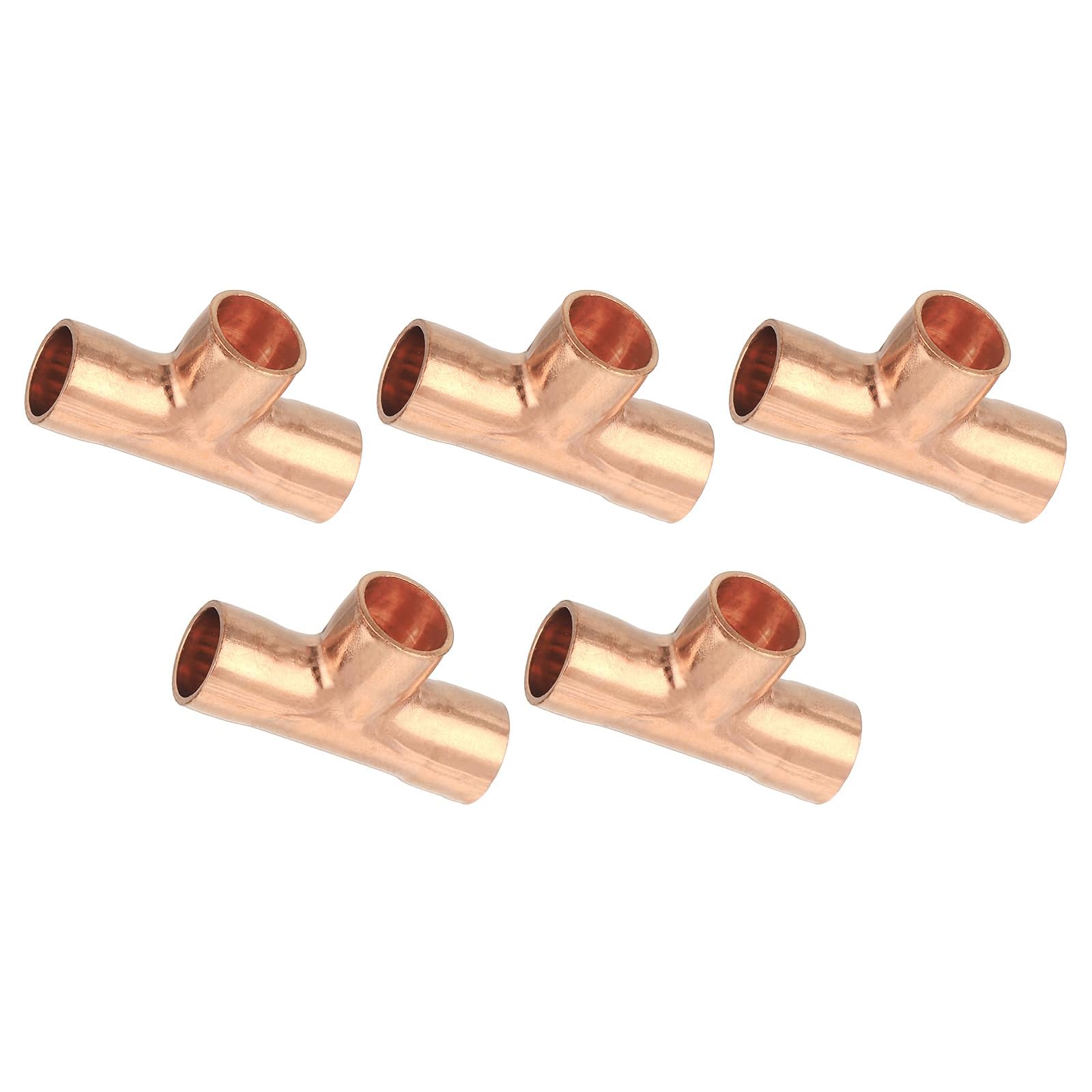 MACHSWON 5Pcs 0.31 inch Copper Tee Fitting, 8mm ID 0.8mm Thick High-Pressure Leak-Proof Tee-Shaped Pipe Connector for Plumbing & HVAC