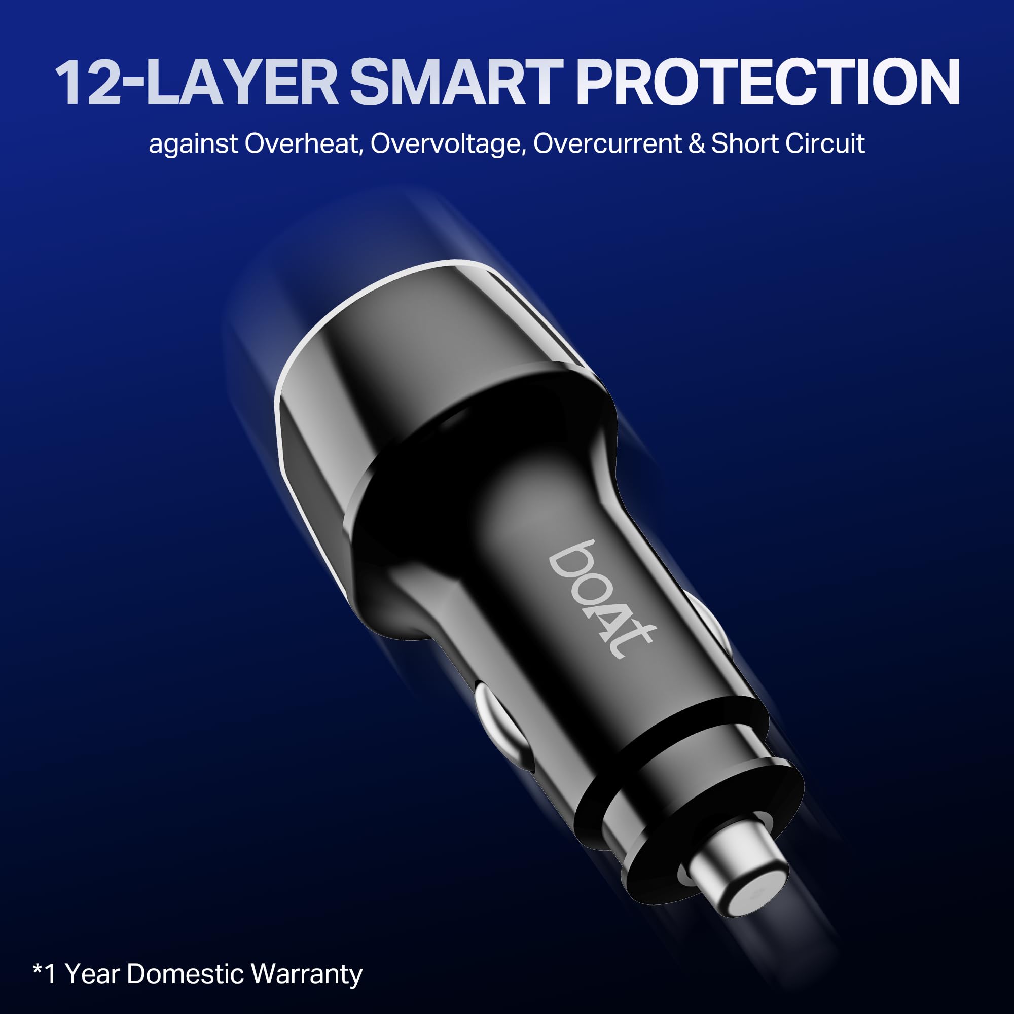 Boat 55W Car Charger with Dual Port USB-A and USB-C; Supports QC, PD & PPS Advanced Charging Protocols | 12-Layer Smart IC Protection | Compact, Lightweight, Heat & Scratch Resistant (Carbon Black) 3