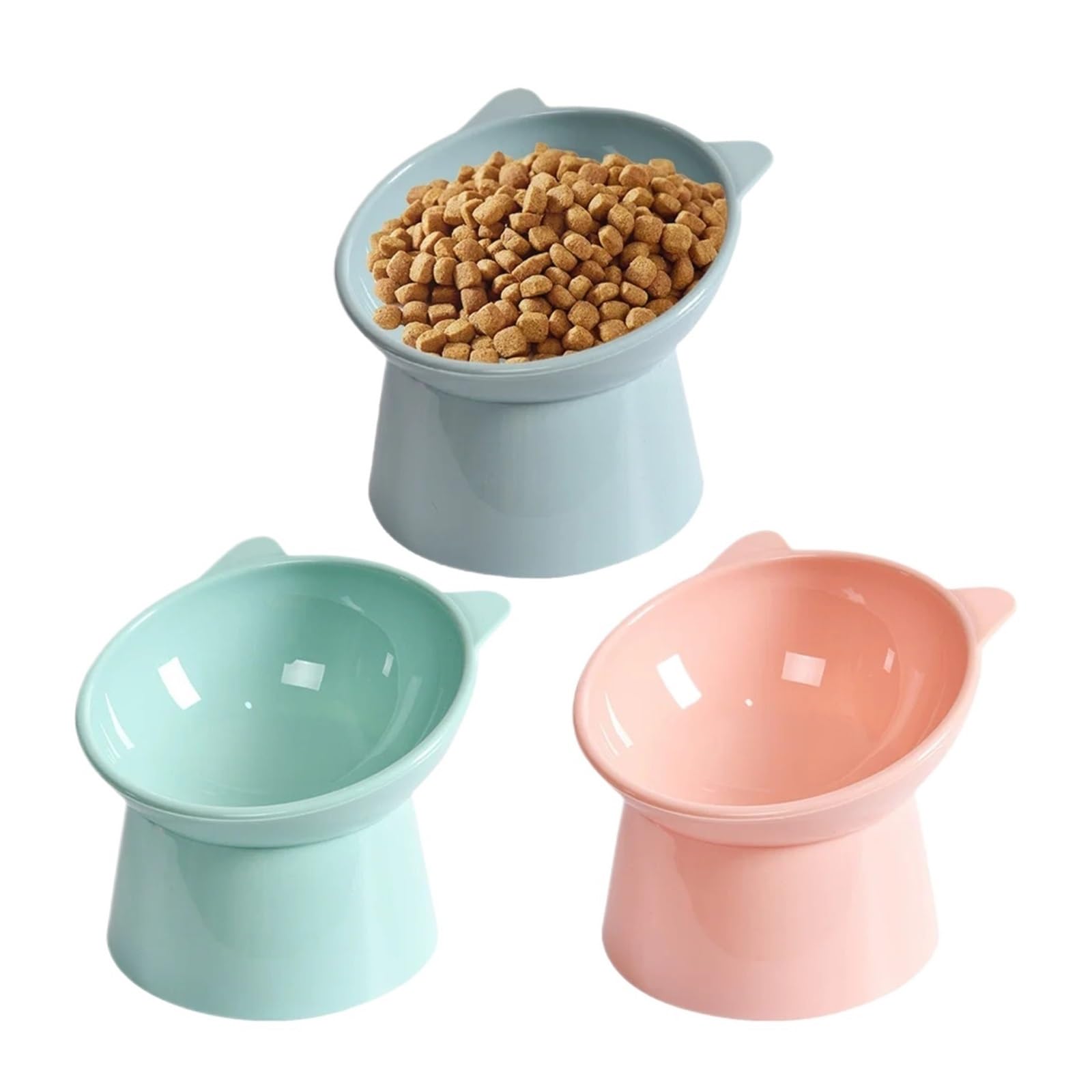 Ciotola inclinata rialzata per gatto, piatto per animali | Ciotola singola inclinata, 116 x 115 mm, adatta ai baffi, base antiscivolo(3in1 Blue Pink Grey)